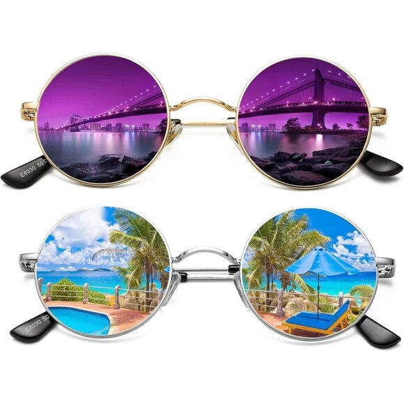 Retro Round Sunglasses Stainless Steel Polarized Vintage Small Shades main image 5